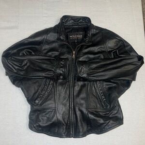 Vintage Wilsons Leather Jacket Mens XL Black Zip Up Classic Biker